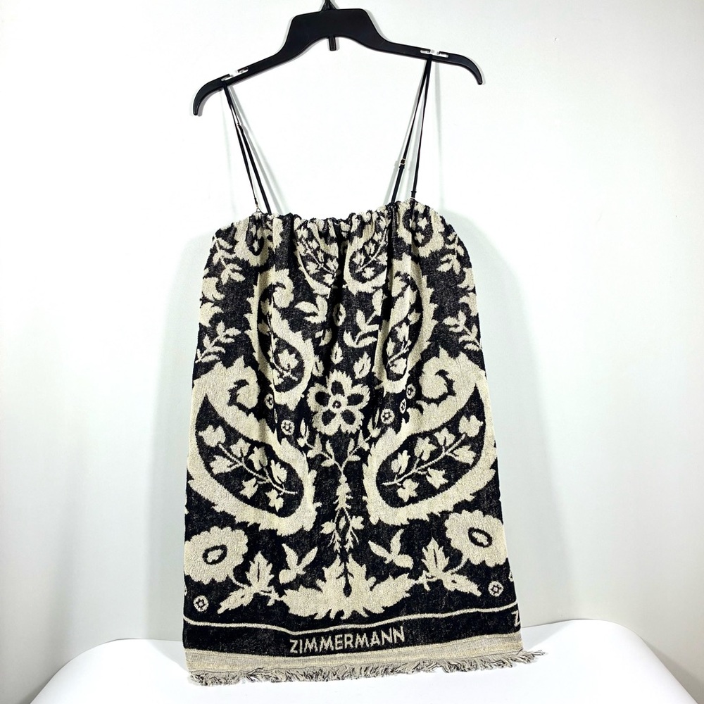 Zimmermann Rhiannon Fringed Terry Cloth Mini Dress Black Cream US 10 AU 3 NWT - Picture 5 of 17